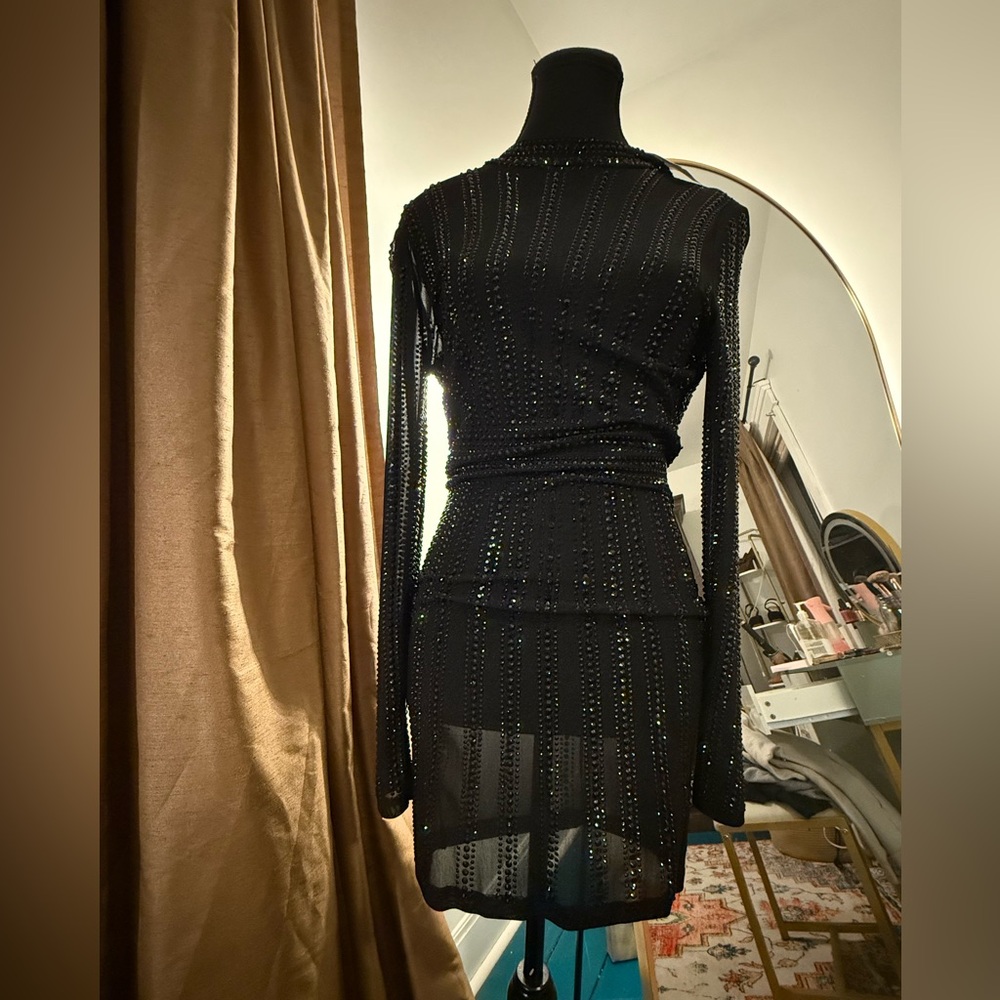 Banjul Black Long Sleeve Dress with Beaded Detail